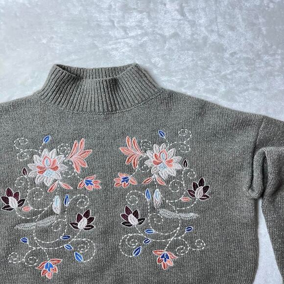 Jun & Ivy Floral Sweater Womens Medium Cropped Embroidered Mock Anthropologie - Picture 1 of 9